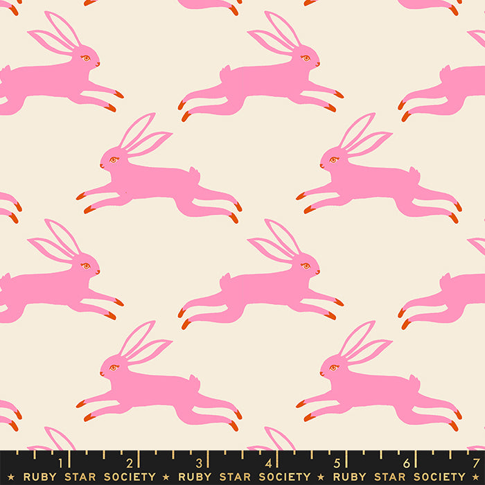 Ruby Star Society Backyard Bunny Run Flamingo Pink Fabric