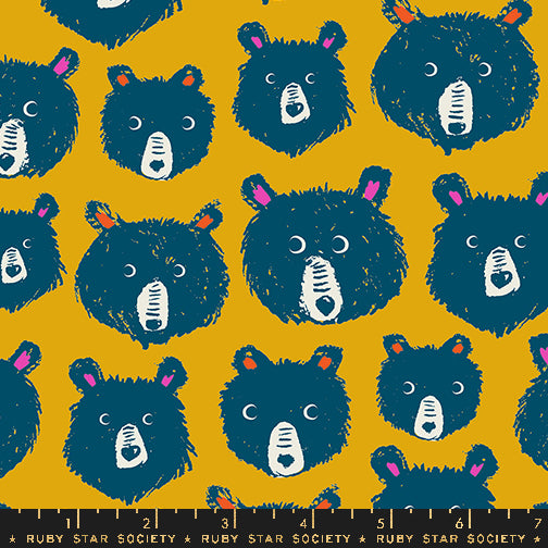 Ruby Star Society Teddy and The Bears Goldenrod Fabric