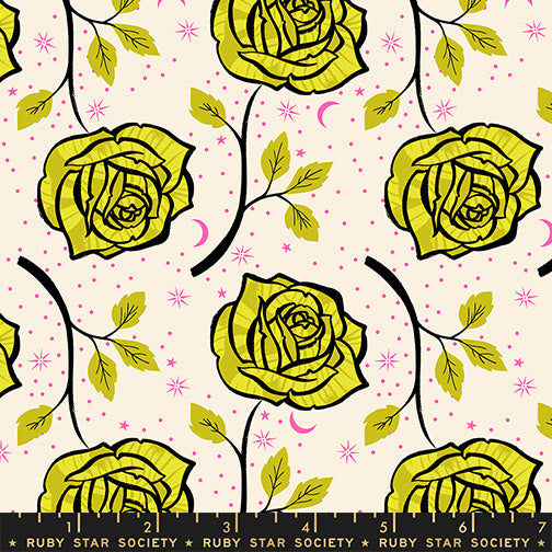 Ink Shop Roses Pistachio Fabric by Ruby Star Society