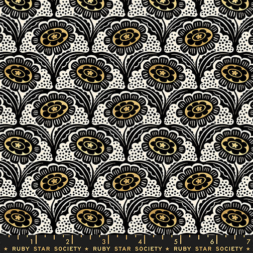 Ink Shop Scallop Flower Metallic Gold Fabric by Ruby Star Society