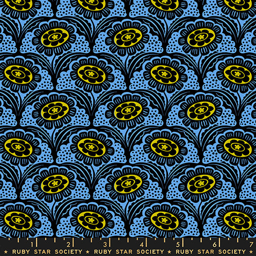 Ink Shop Scallop Flower Lindley Blue Fabric by Ruby Star Society