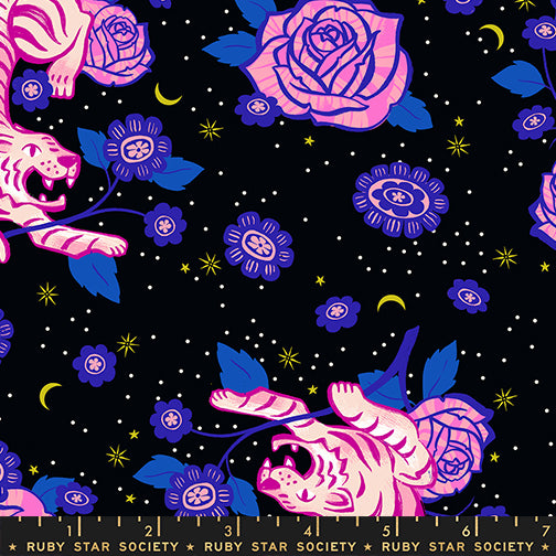 Ink Shop Tiger Rose Black Fabric by Ruby Star Society