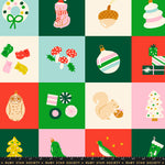 Pattern of Christmas-themed illustrations on a checkered background with Ruby Star Society branding.