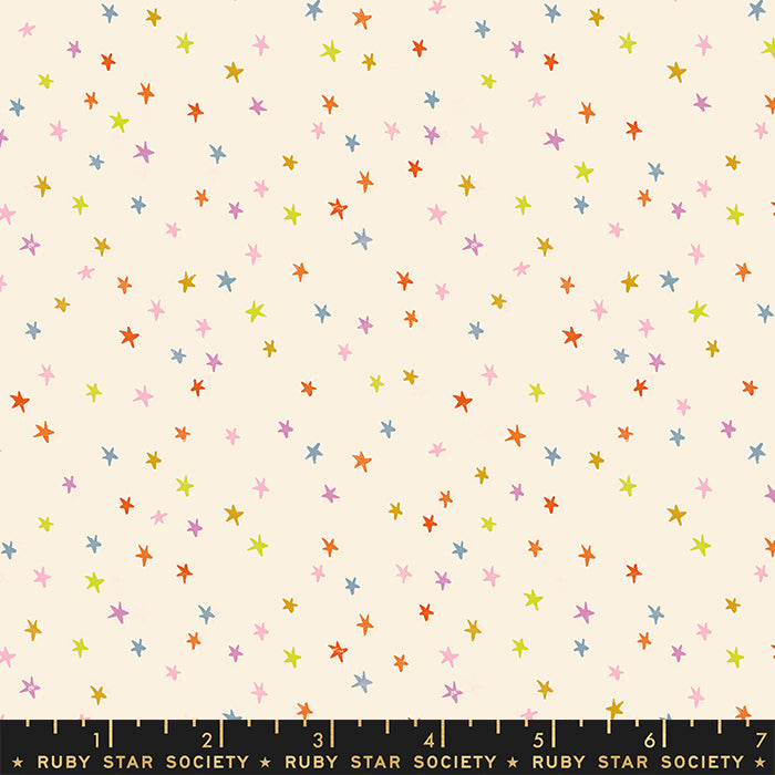 Ruby Star Society Starry 2 Mini Multi Rainbow Stars Cream Fabric