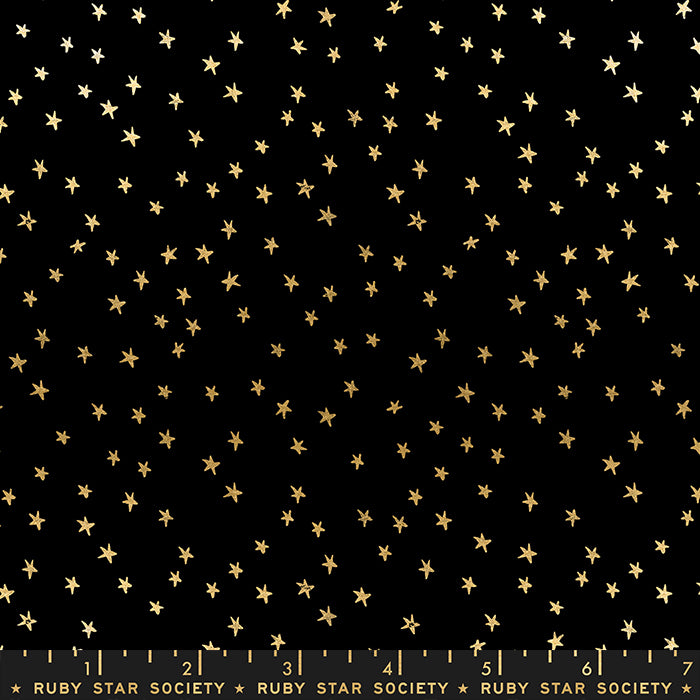 Ruby Star Society Starry 2 Mini Gold Stars Black Fabric
