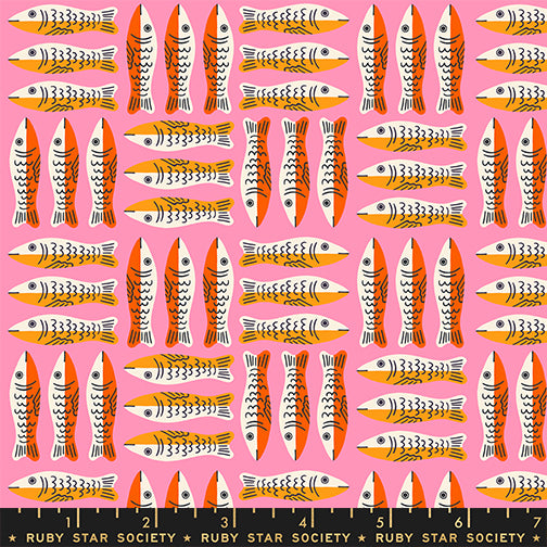 1800 Calico Sardines Lucky Pink Fabric by Ruby Star Society
