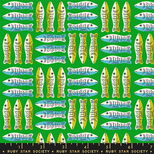 1800 Calico Sardines Verdant Fabric by Ruby Star Society