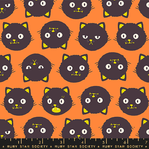 Ruby Star Society Good Spirits Scaredy Cats Pumpkin Orange Fabric