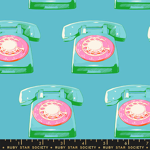 Sparkle Mart Telephones Turquoise Fabric by Ruby Star Society