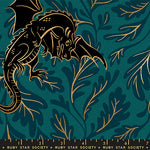 Dragon design with gold outlines on a teal background, featuring Ruby Star Society label.