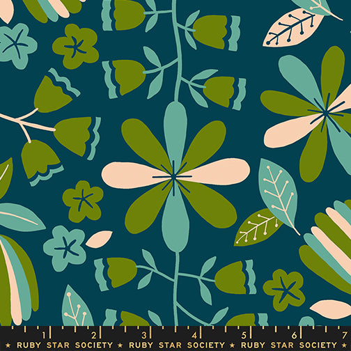Corsage Front Parlor Dark Teal Fabric by Ruby Star Society