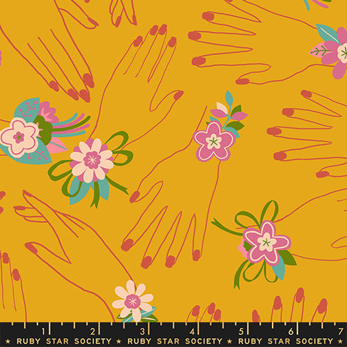 Corsage Hands Goldenrod Fabric by Ruby Star Society