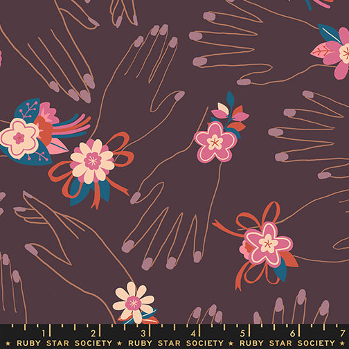 Corsage Hands Eggplant Fabric by Ruby Star Society