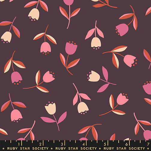 Corsage Tiny Tulips Eggplant Fabric by Ruby Star Society