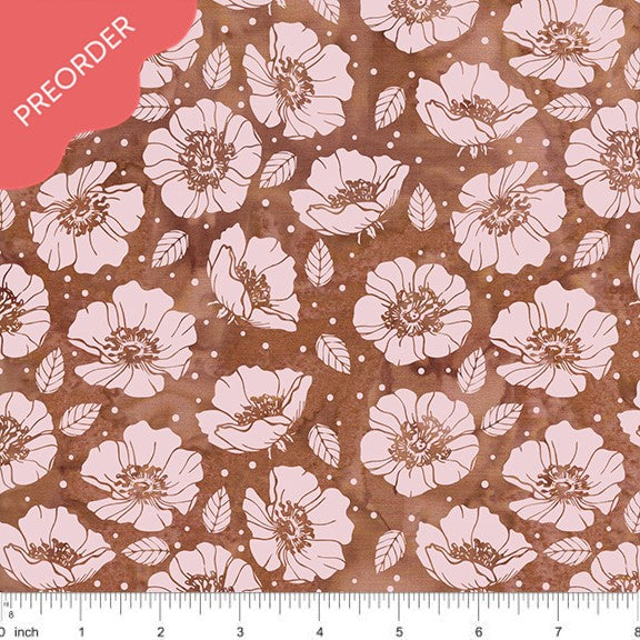 All Iowa Shop Hop Prairie Rose Brown Latte Batik Fabric