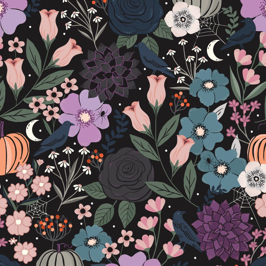 Sally Mountain Spellbound Floral Black Fabric