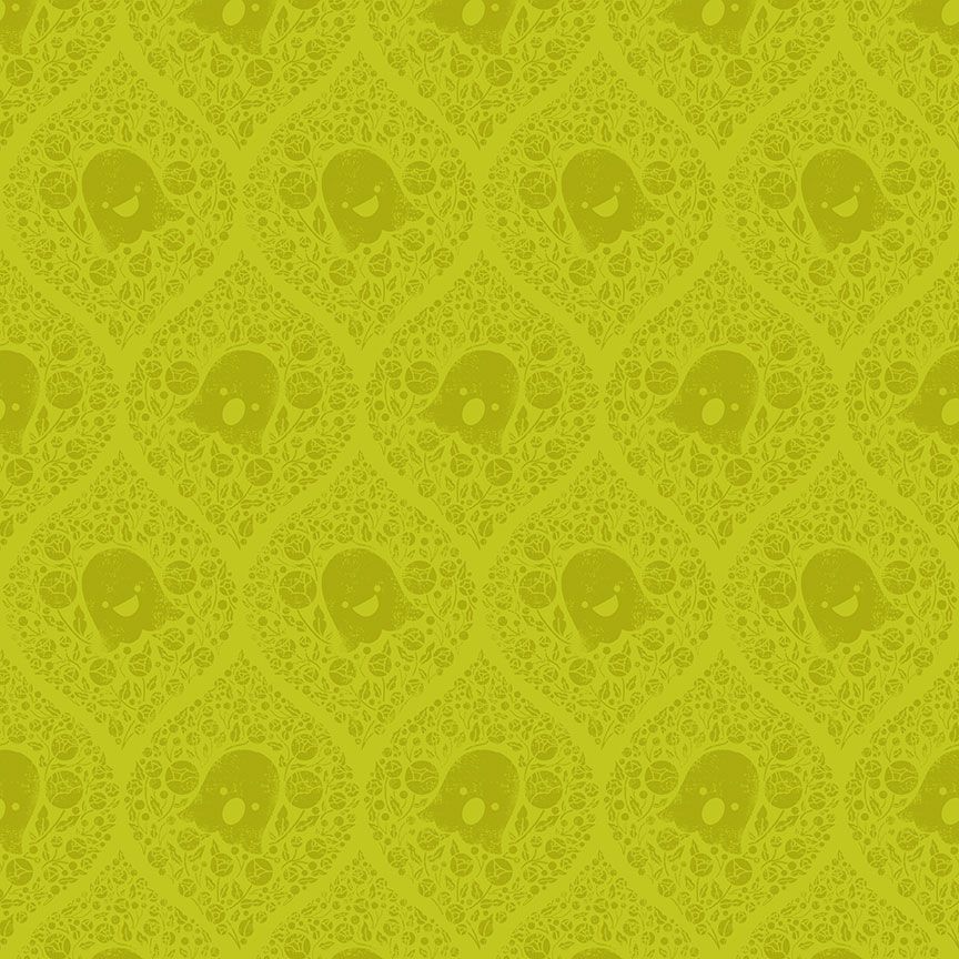 Pammie Jane Bootiful Ghosted Citron Green Fabric