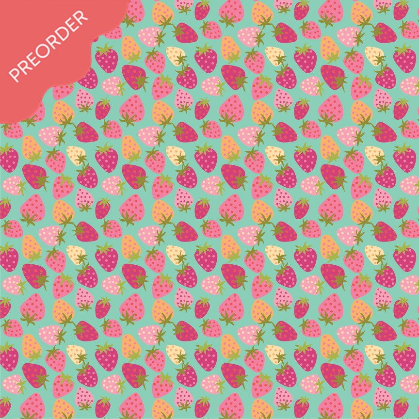 Poppie Cotton Calico Cowgirls Strawberry Pie Teal Fabric