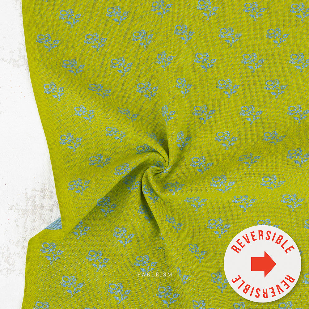 Swedish Meadow | Mini Roses in Sunny Grass Woven | Fabric by Fableism