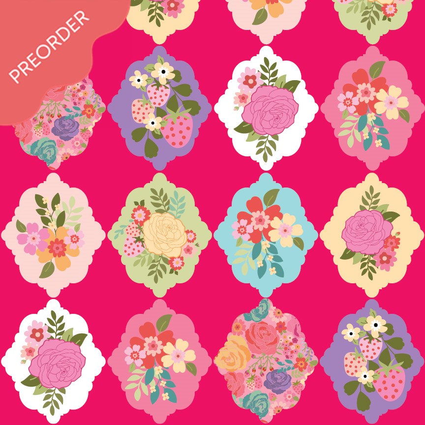 Poppie Cotton Calico Cowgirls Wallpaper Roses Dark Pink Fabric