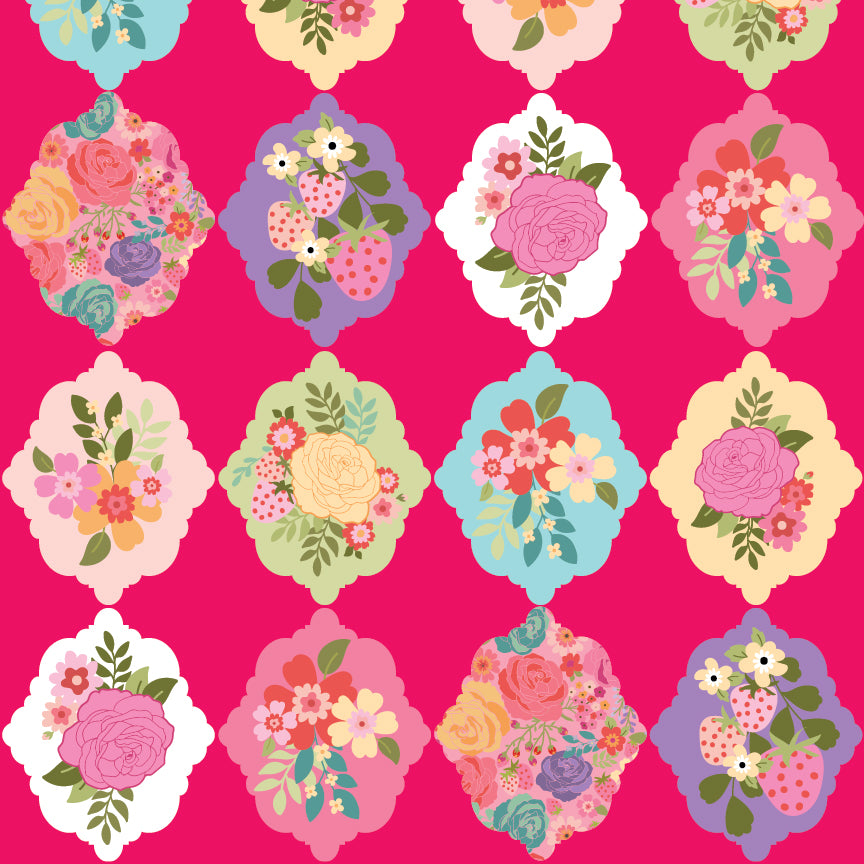 Poppie Cotton Calico Cowgirls Wallpaper Roses Dark Pink Fabric
