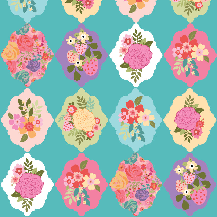 Poppie Cotton Calico Cowgirls Wallpaper Roses Teal Fabric