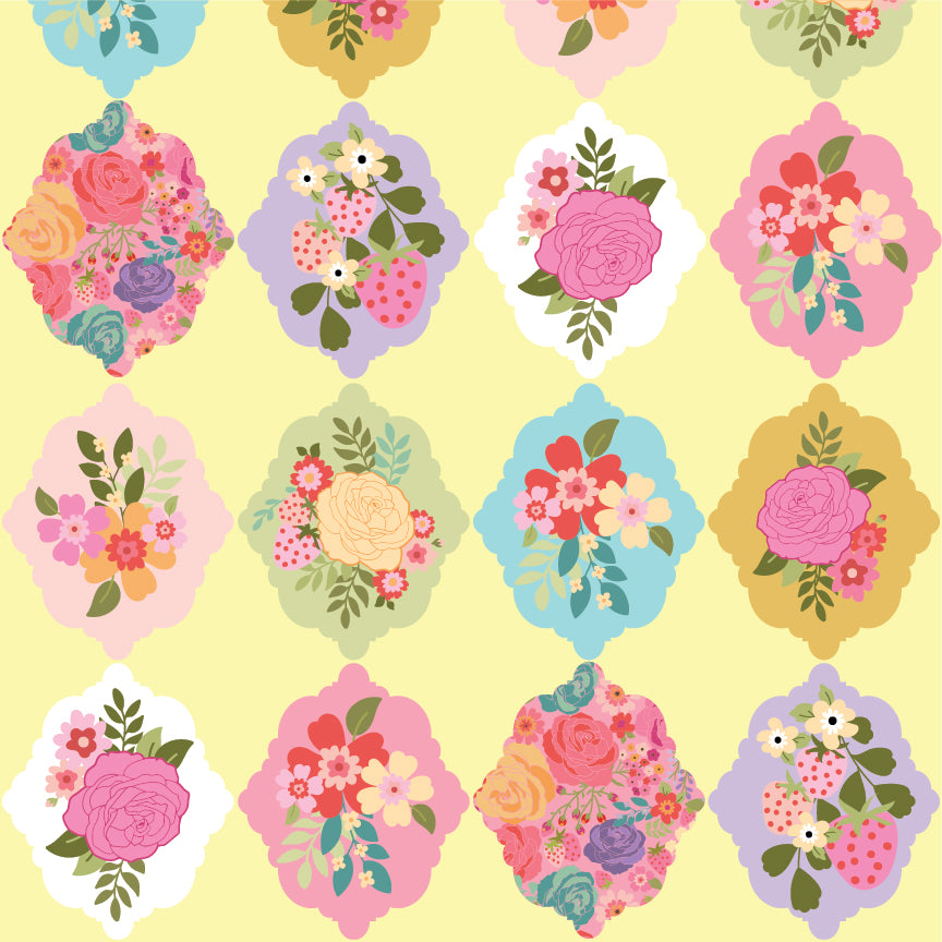 Poppie Cotton Calico Cowgirls Wallpaper Roses Yellow Fabric