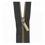 Sallie Tomato #3 Black Tape and Antique Finishe Nylon Zipper Tape