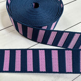 Bold Stripe Webbing Navy and Peony By the Yard
