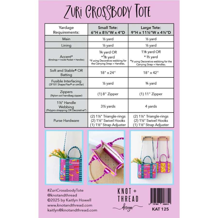 Zuri Crossbody Tote Bag Pattern by Knot & Thread
