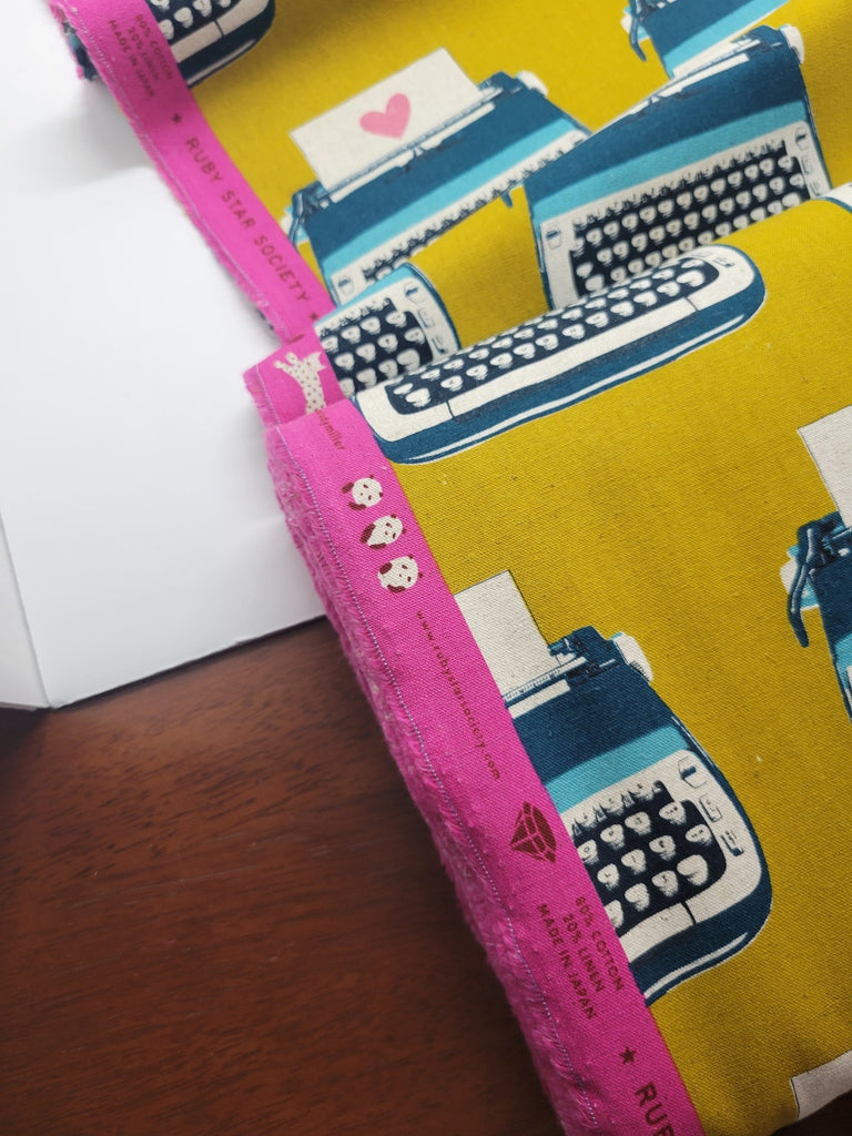 Ruby Star Darlings 2 Typewriters Linen Cactus Canvas Fabric