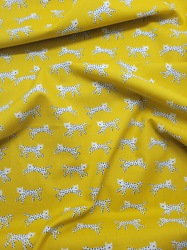 Ruby Star Darlings 2 Snow Leopards Goldenrod Yellow Fabric