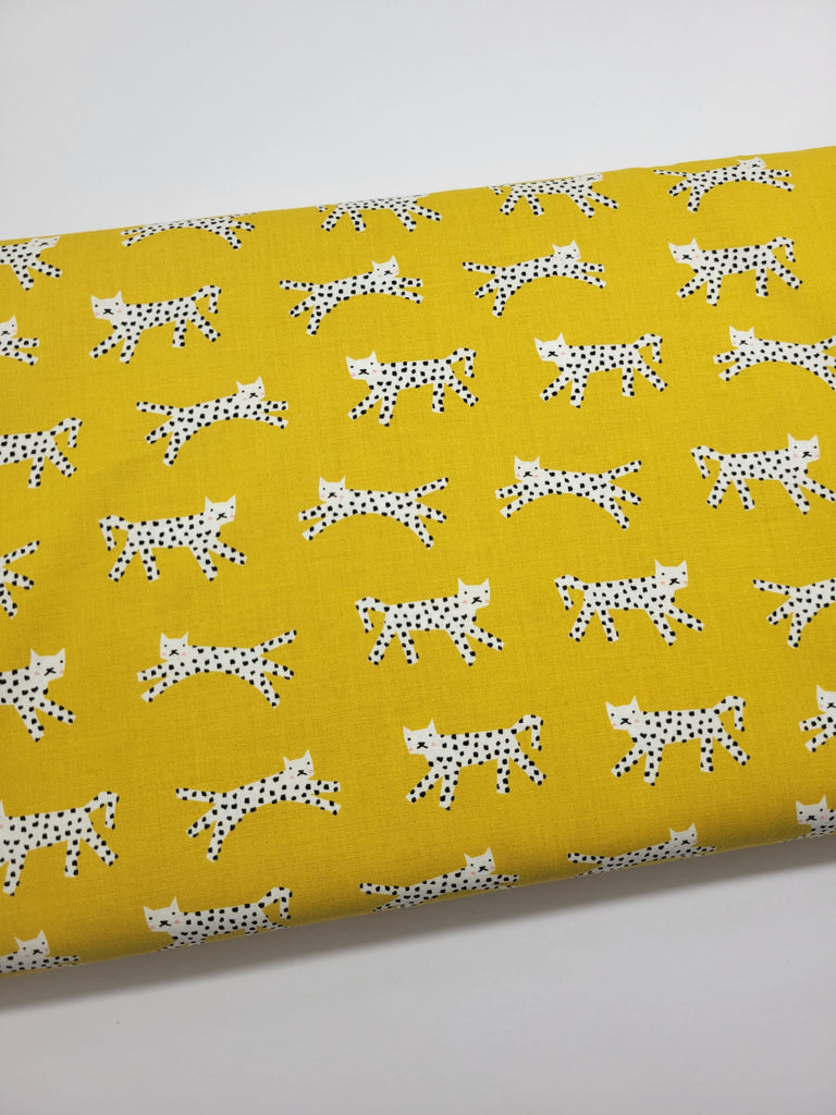 Ruby Star Darlings 2 Snow Leopards Goldenrod Yellow Fabric