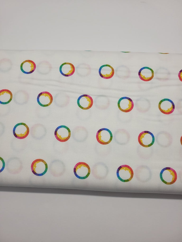 Alison Glass Between Smile Day Rainbow White Fabric