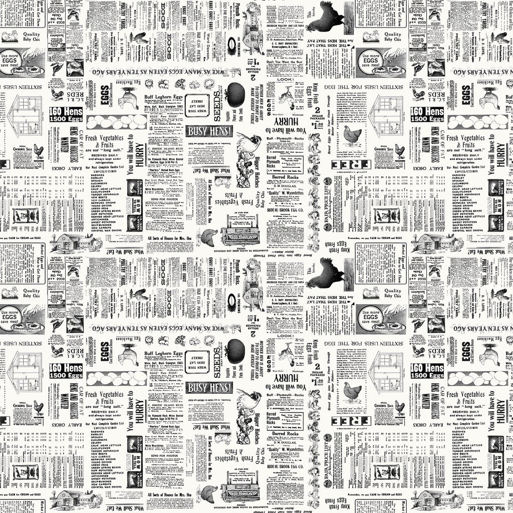 Timna Tarr Zooming Chickens Newsprint Text Fabric