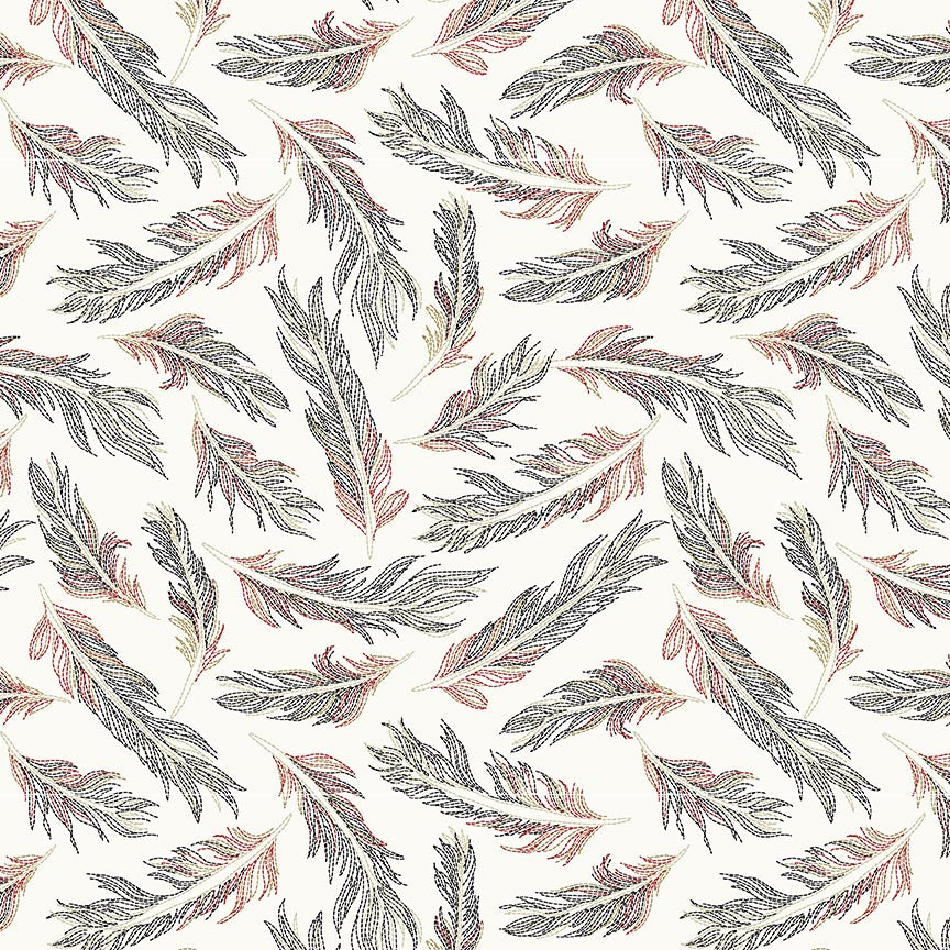 Timna Tarr Zooming Chickens Stitched Feathers White Fabric