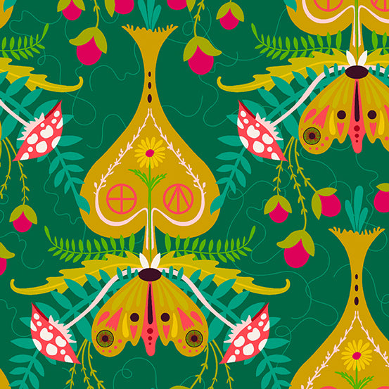 Alison Glass Wildflower Spade Emerald Green Fabric