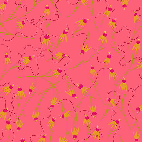 Alison Glass Wildflower Coneflowers in Coral Pink Fabric