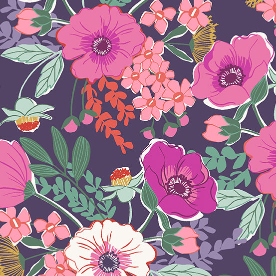 Stephanie Organes Wandering Felicity Fig Purple Floral Fabric