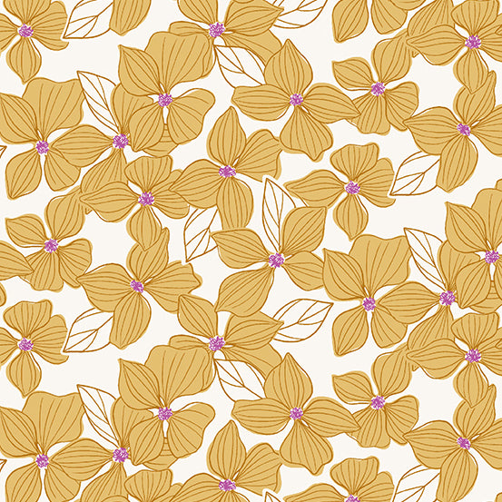 Stephanie Organes Wandering Daydream Blossom Golden Floral Fabric