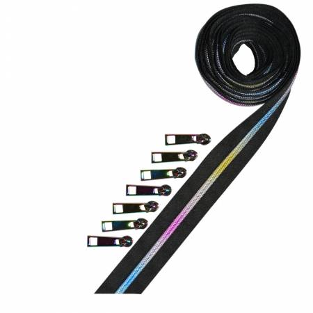 Metallic Zipper Tape Black Rainbow