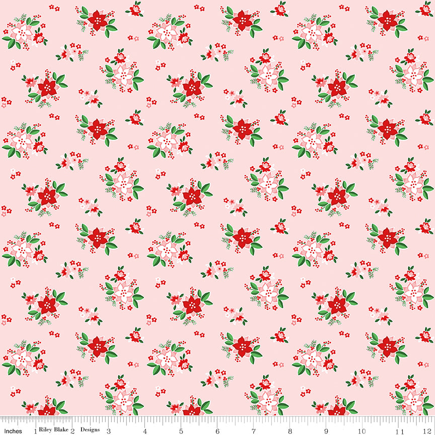 Tasha Noel Pixie Noel 2 Poinsettias Pink Fabric
