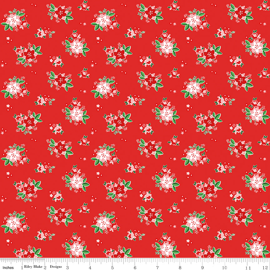 Tasha Noel Pixie Noel 2 Poinsettias Red Fabric
