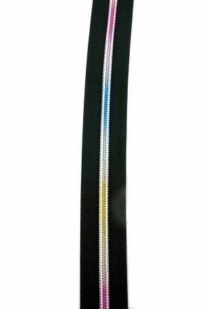 Emmaline Zipper Tape 3 Yards Black and Iridescent Rainbow Size #5