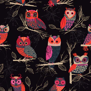Helen Black Forest Whispers Night Owls Fabric