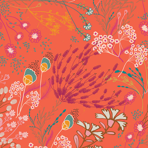 Art Gallery Bold Collection Meadow Boho Orange Floral Fabric