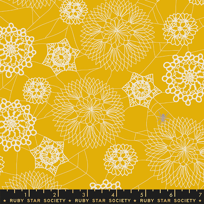 Ruby Star Society Spooky Darlings Doily Spider Web in Goldenrod Yellow Fabric