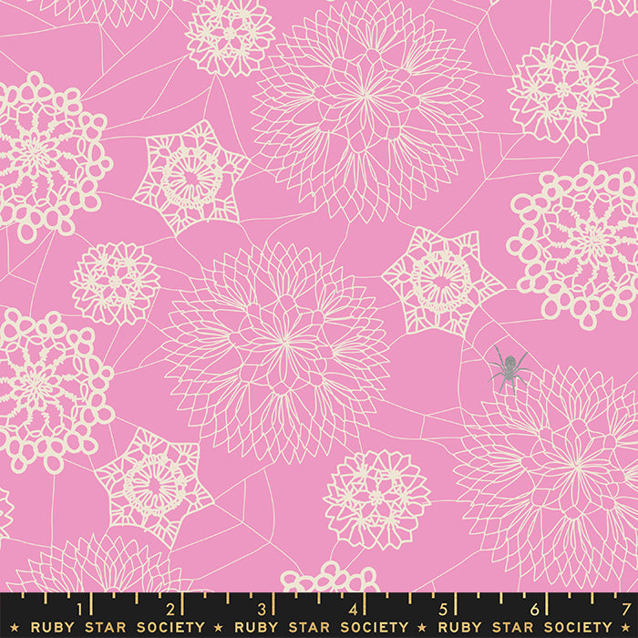 Ruby Star Society Spooky Darlings Doily Spider Web in Daisy Pink Fabric