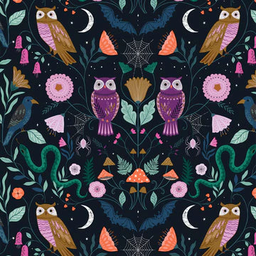 Bethan Janine Twilight Owl Collage Black Fabric