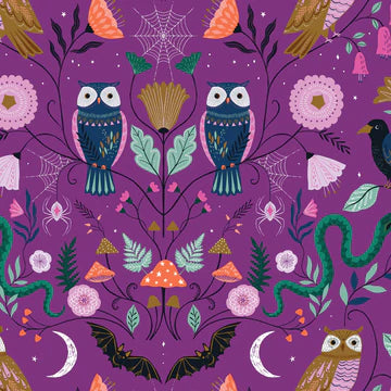Bethan Janine Twilight Owl Collage Purple Fabric